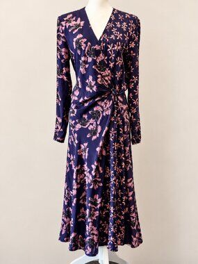 rag & bone Odette Floral Wrap Midi Dress Purple Size 4 Designer
